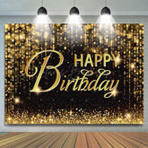 Lofaris Black Gold Bokeh Vibe Lights Happy Birthday Backdrop